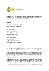 Informe del Comité de Bioética de España sobre los aspectos bioéticos de la priorización de recursos sanitarios en el contexto de la crisis del coronavirus