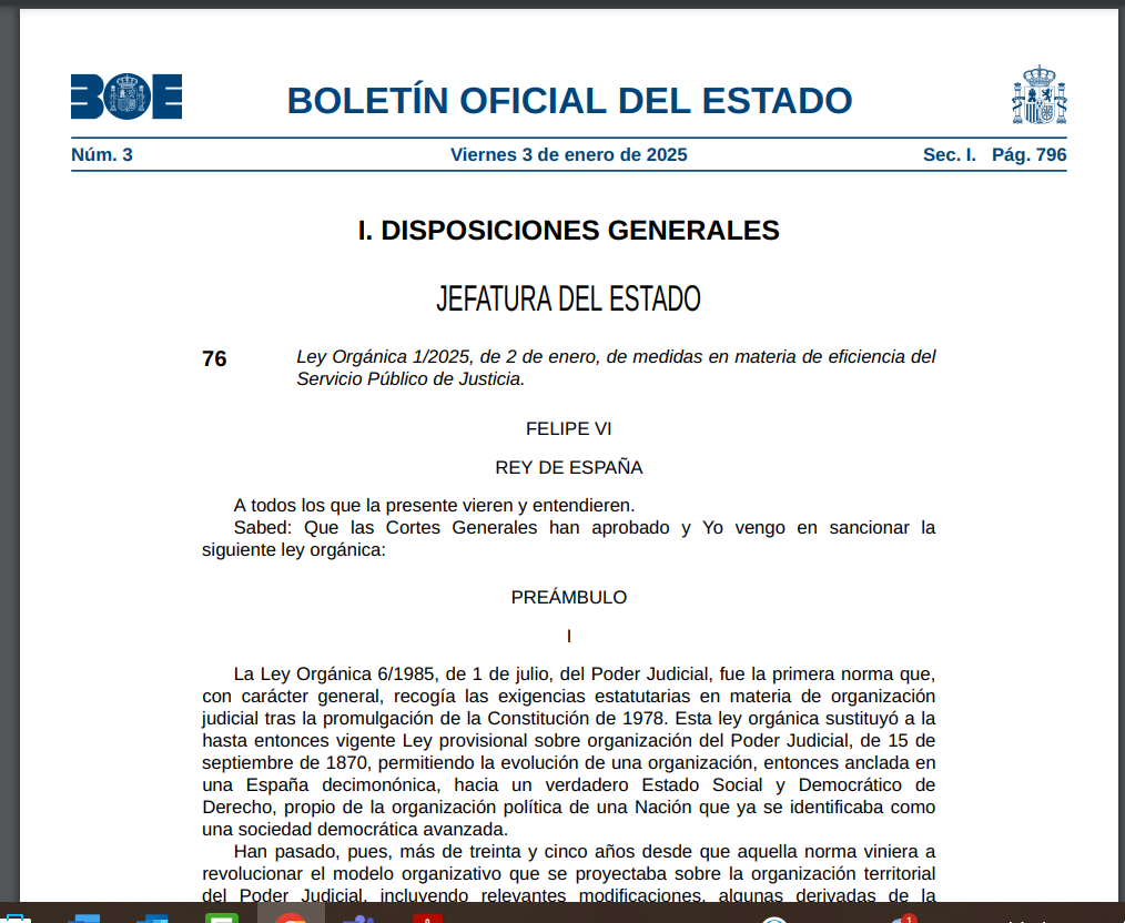 Publicada en el BOE la Ley de Eficiencia del Servicio Público de Justicia